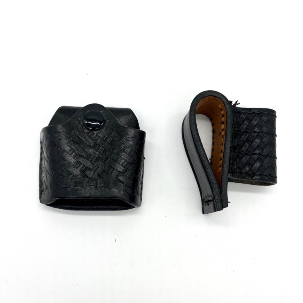 Leather Basket Weave Handcuff & Flashlight Holder Pouch Set Belt Accessories‎